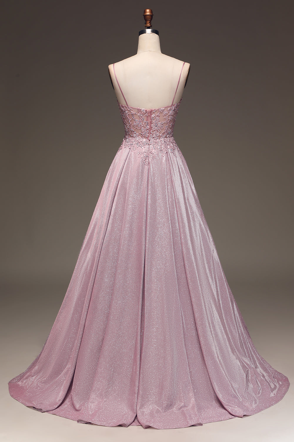 Luolandi A Line Blush Beaded Spaghetti Straps Prom Dress Floor Length Sparkly Evening Dress